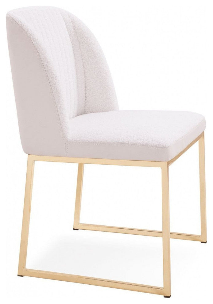 Set of Two White Gold  Faux Leather Fabric Dining Chairs
