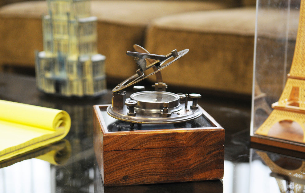Sundial Compass In Wood Box, Large