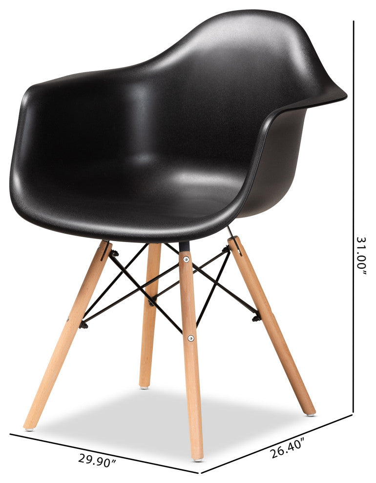 Galen Black Finish Plastic and Oak Brown Finish Wood 4-Piece Dining Chair Set