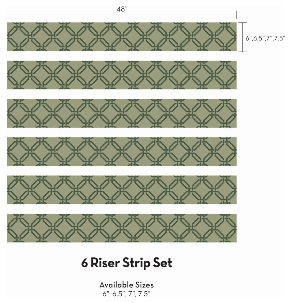 Octagon Links Peel and Stick Stair Riser Strips, Green, 48"w X 7"h, 6 Pack