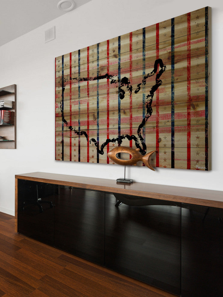 "USA Stripes" Print on Natural Pine Wood, 60"x40"