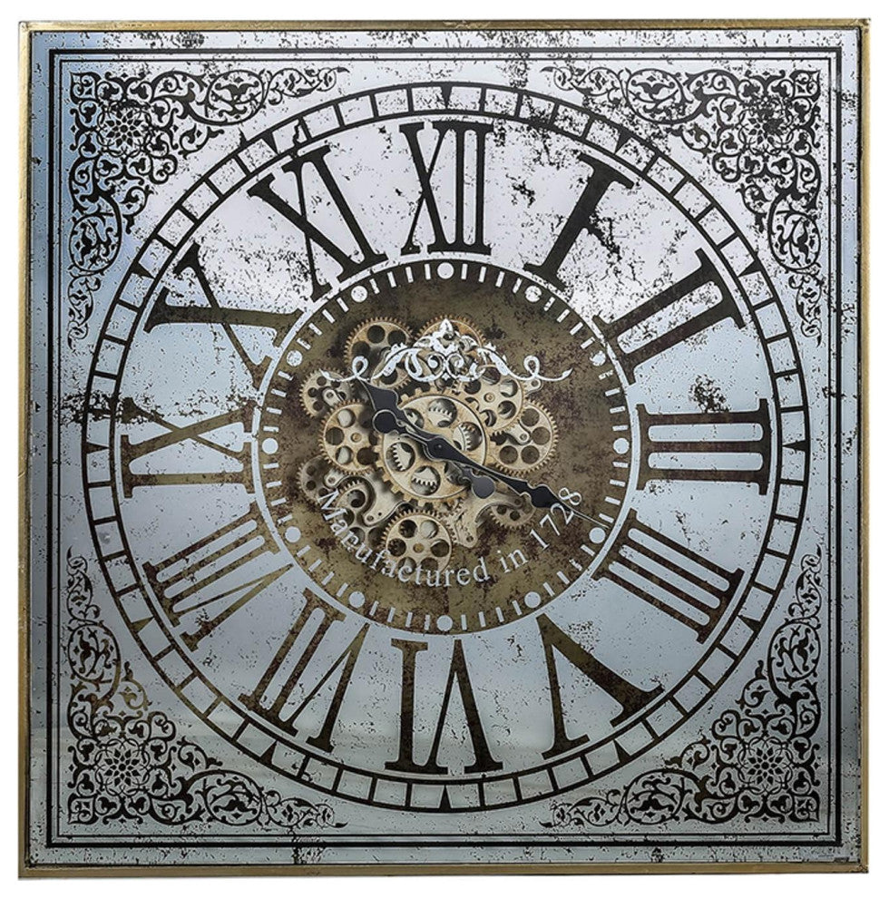 Silver And Gold Antique Style Square Wall Clock