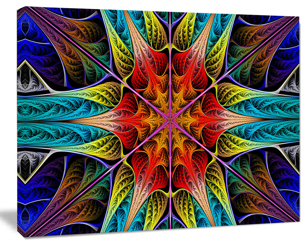 Colorful Fractal Stained Glass, Oversized Abstract Canvas Art Print, 60x40
