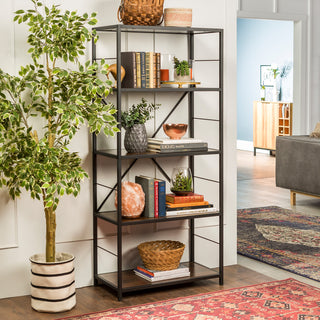 63" Rustic Industrial Bookcase - Dark Walnut