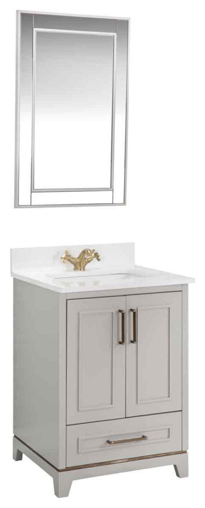 Albia Collection 24" Bathroom Vanity With Quartz Countertop and Ceramic Sink, Gray