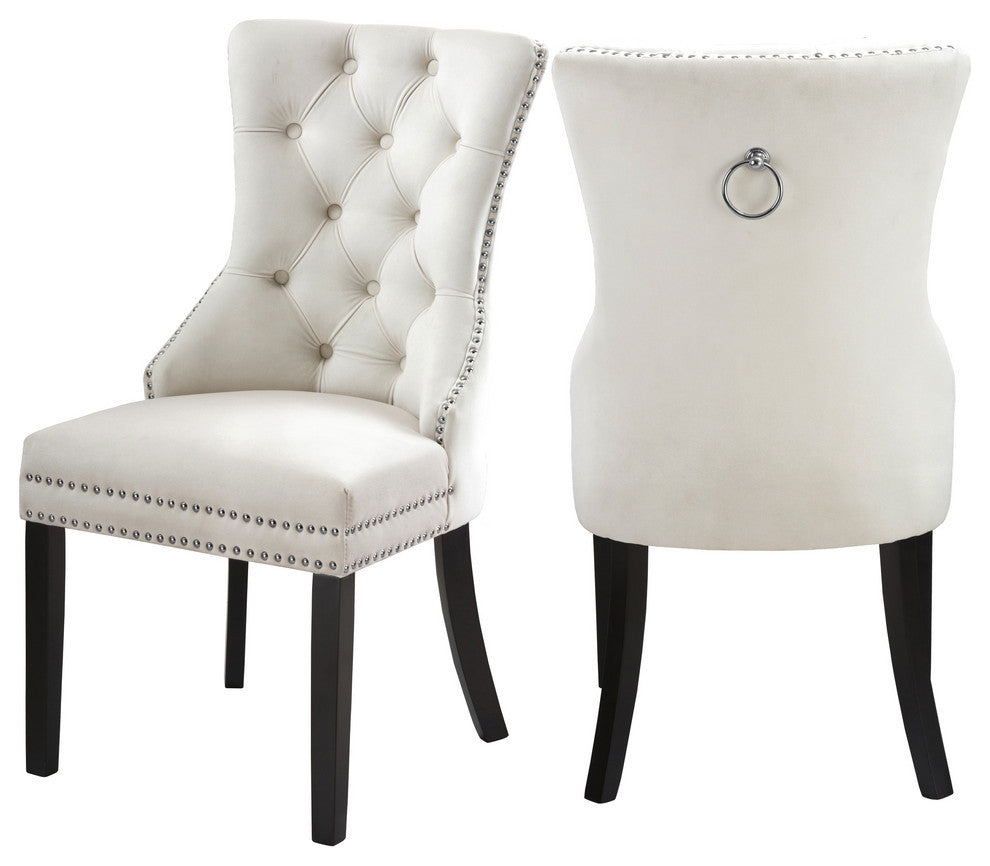 Nikki Velvet Dining Chairs, Set of 2, Cream