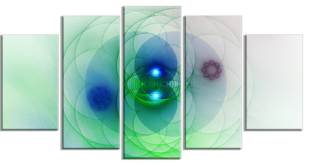 Merge Colored Spheres., Abstract Canvas Art Print, 60"x32", 5 Panels