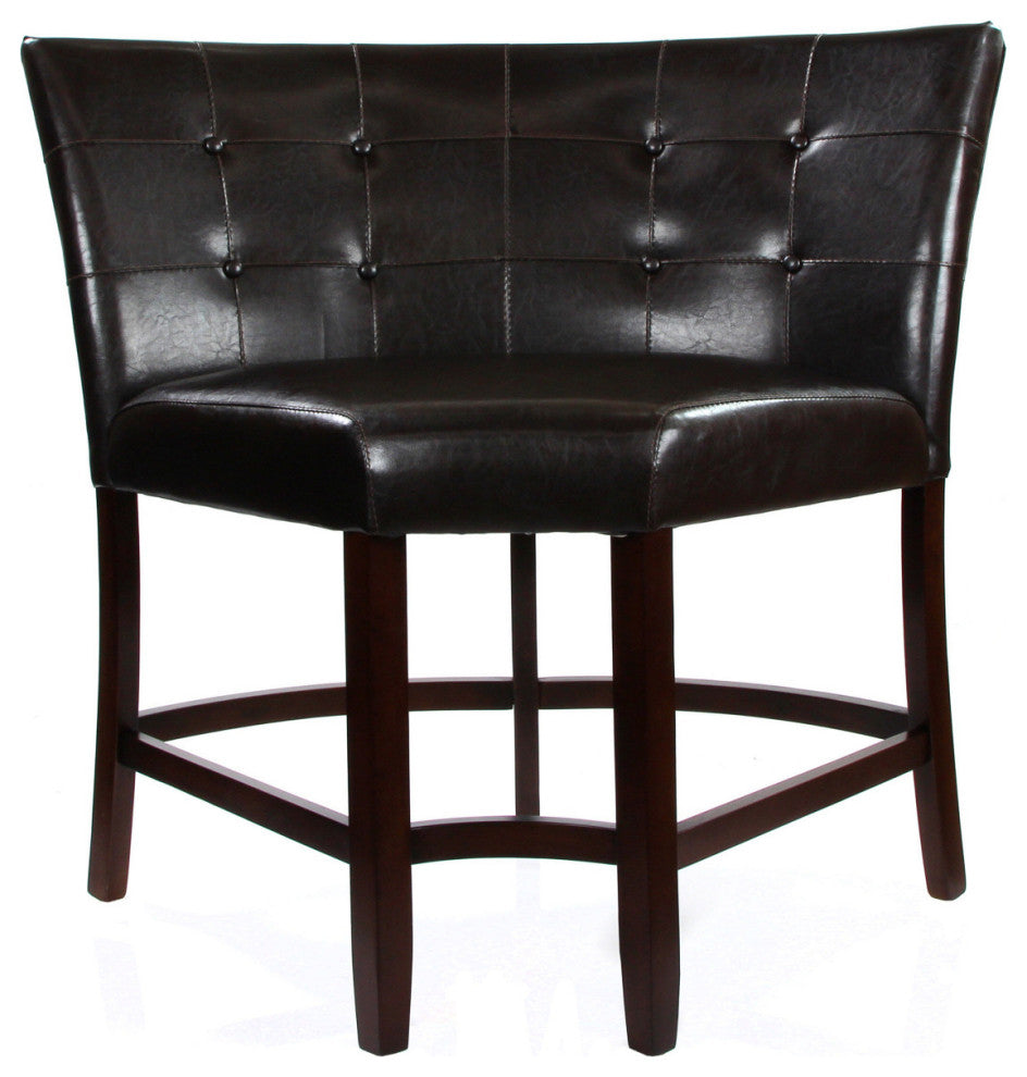 Faux Leather Upholstered Wood Counter Height Corner Chair W Tufted Backrest