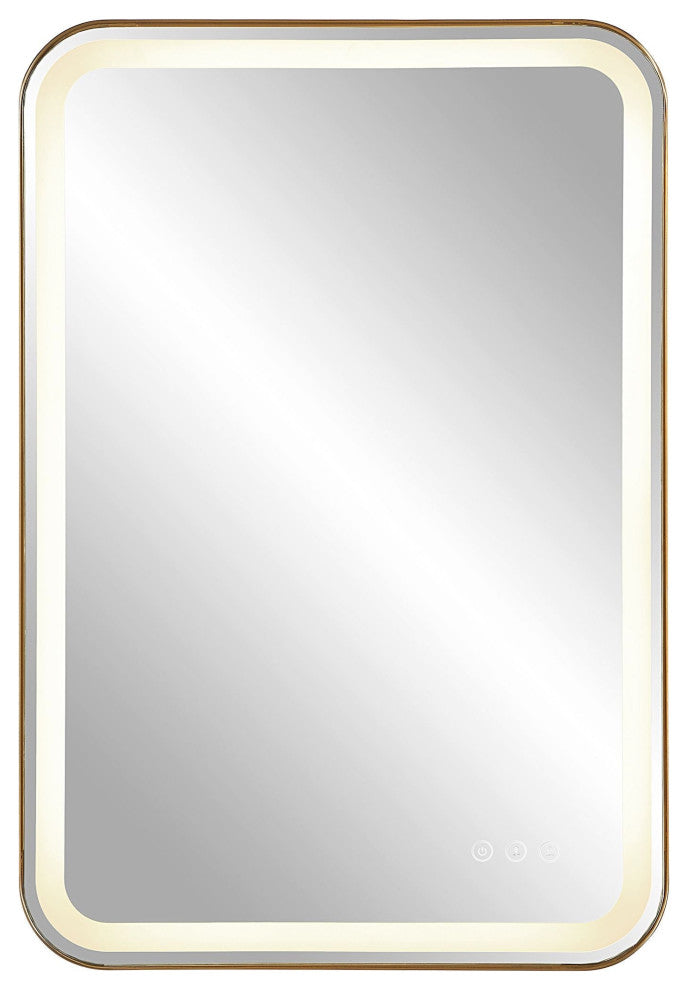 Uttermost Crofton-Lighted Brass Vanity Mirror