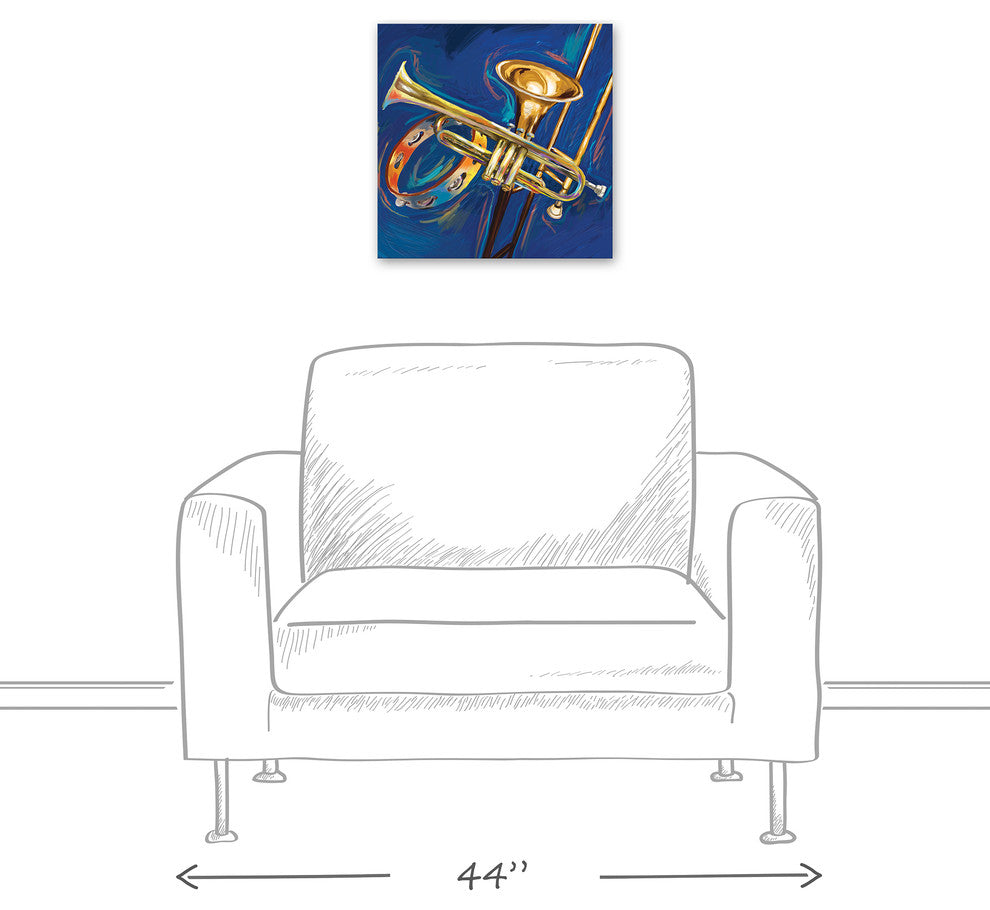 Trumpet Trombone and Tambourine Painting 16x16 Print on Canvas