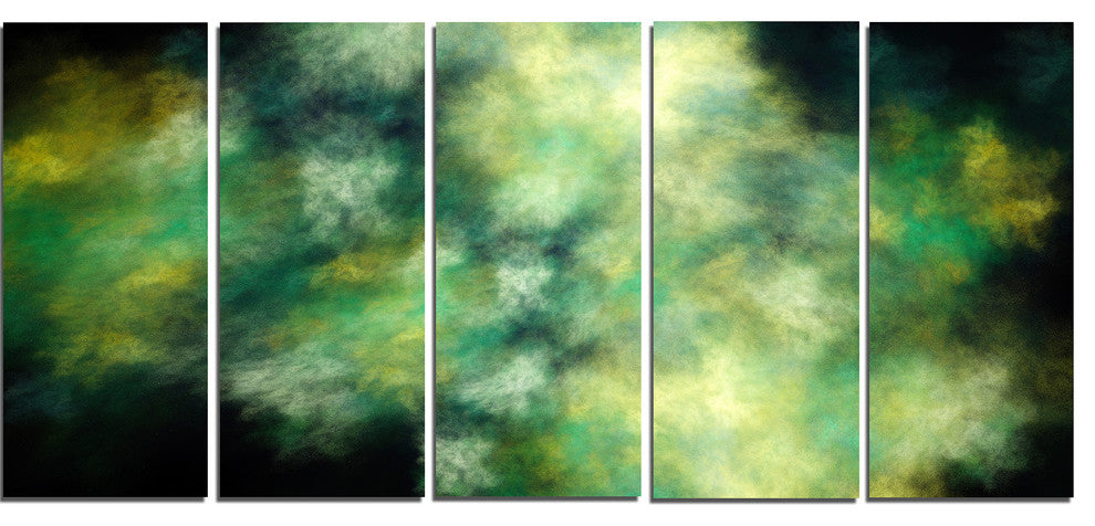 Perfect Green Starry Sky, Abstract Canvas Wall Art, 60"x28", 5 Panels
