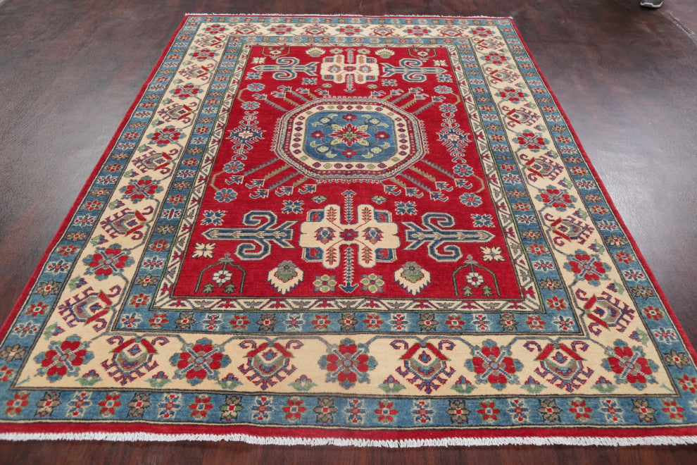 Kazak Carpet Handmade Oriental Traditional Pakistani Area Rug, Red, 7'9"x5'9