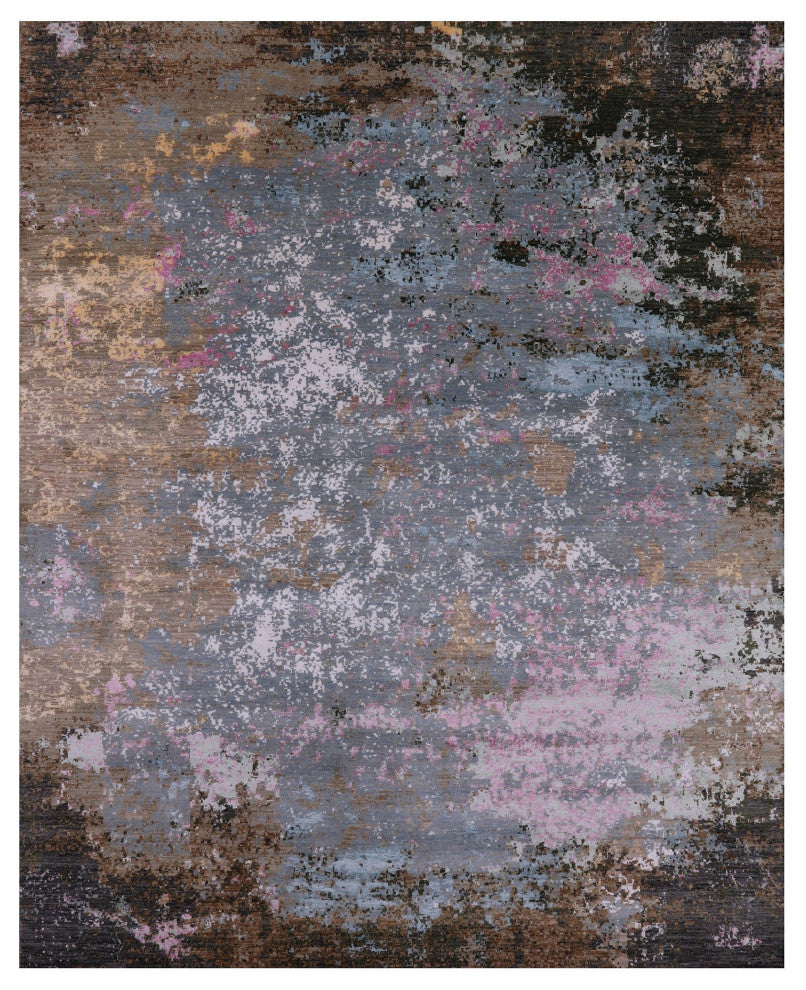 Abstract Handmade Wool and Silk Rug 8' 1" X 10' 1" Q6846