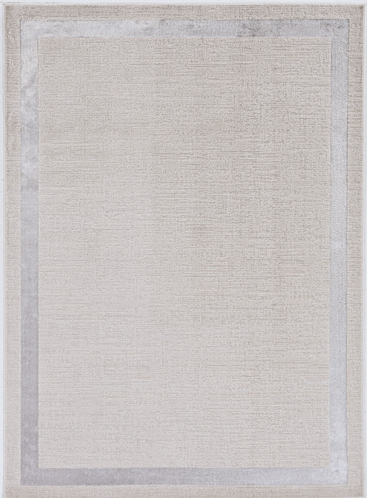 KAS Luna 7129 Ivory/Silver Border Area Rug, 5'3"x7'7"