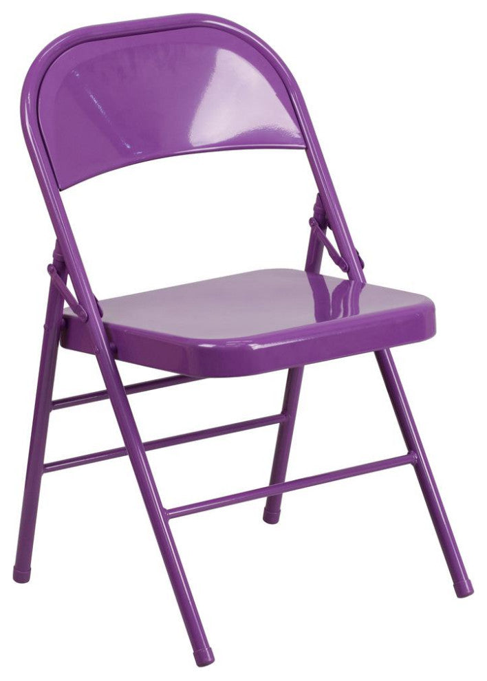 Triple Braced-Double Hinged Metal Folding Chair, Impulsive Purple