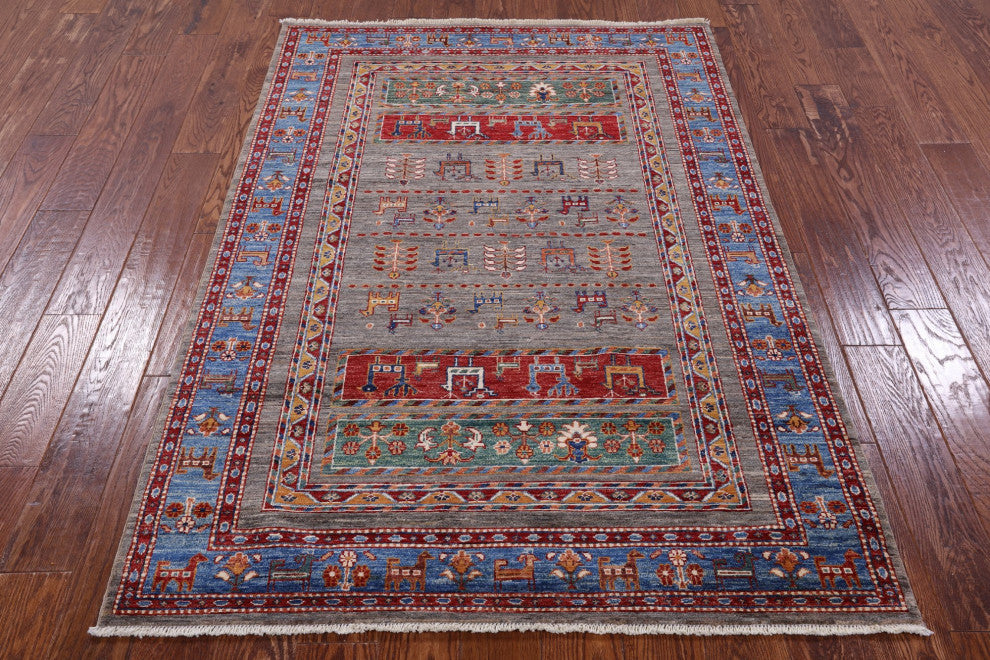 Handmade Persian Gabbeh Tribal Wool Rug 4' 4" X 6' 4" Q9984