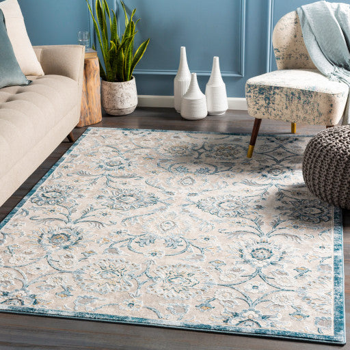 Surya Quatro QUA-2313 9'x12'3" Rug, Light Gray/Sage/White/Metallic - Gold/Teal