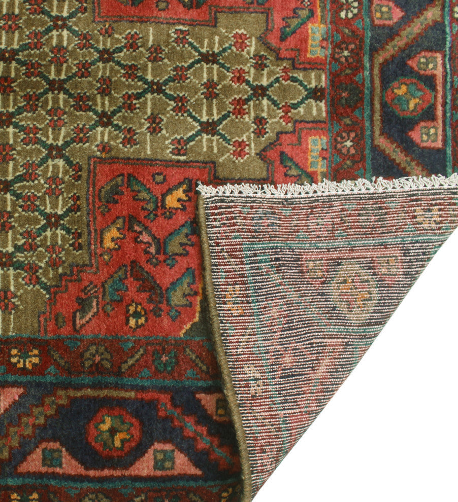 Fine Vintage Distressed Malakeh Brown/Navy Runner, 3'7x9'7