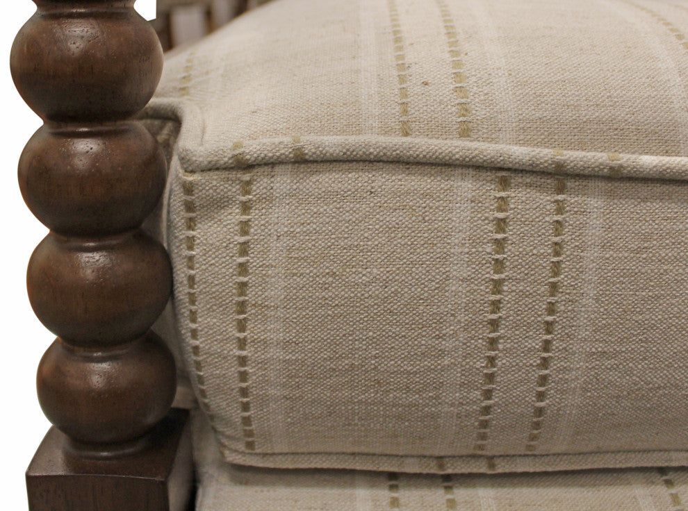 Wyndham Natural Stripe Linen Fabric Occasional Chair, Solid Rubberwood Frame