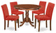 5-Piece Round 42" Table and 4-Parson Chair, Pu Leather Color Firebrick Red