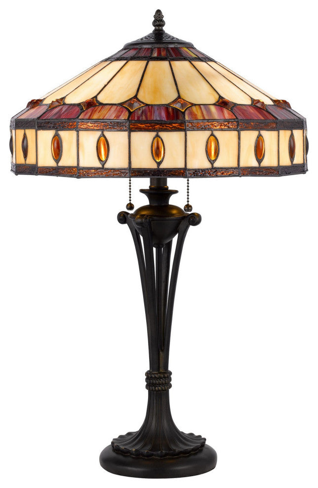 Xia 26 Inch Tiffany Style Vintage Table Lamp, Glass Shade, Antique Bronze