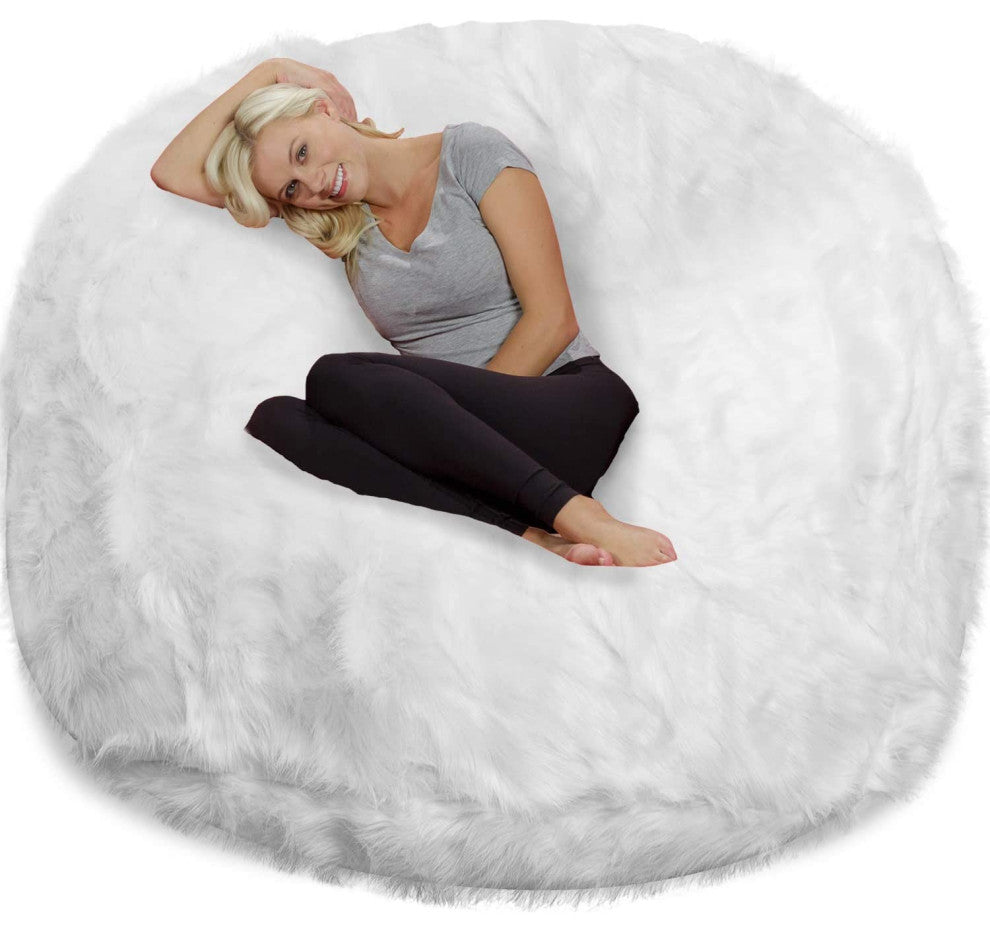Ultra Soft Bean Bag Chair, Memory Foam With Faux Fur Cover, Comfortable, White
