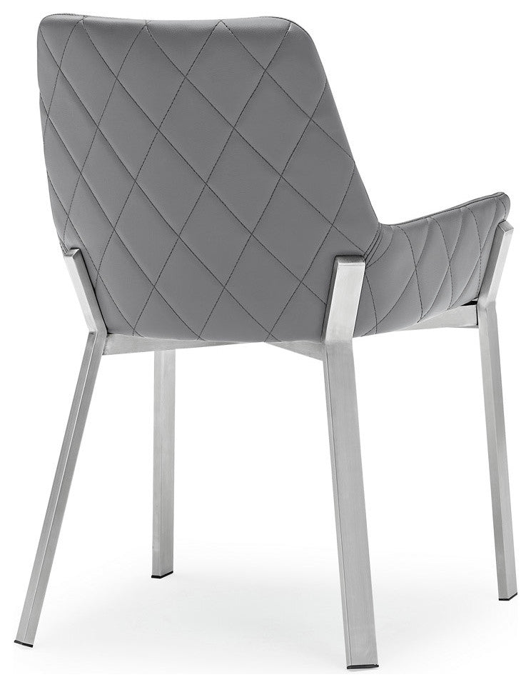 Sydney Leatherette Dining Chair With Brushed Stainless Steel Legs, Gray