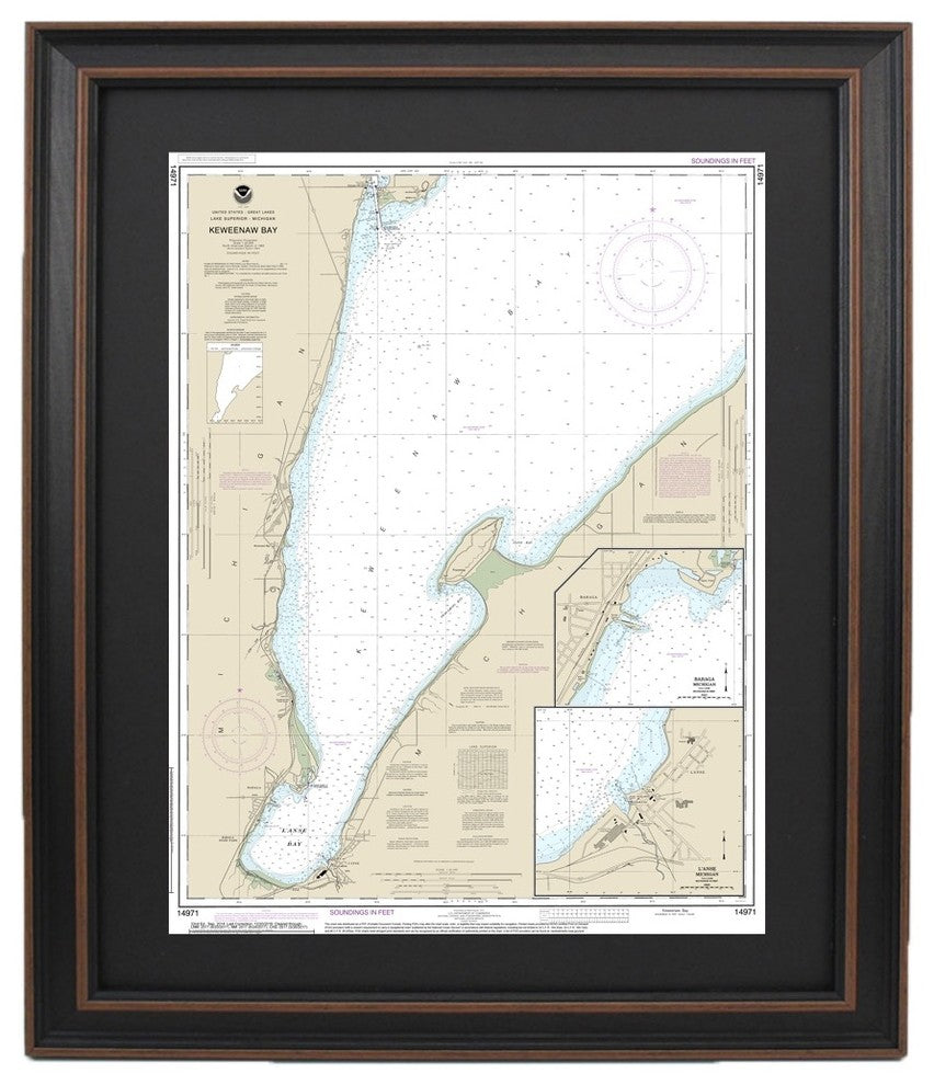 Framed Nautical Chart, Keweenaw Bay, Lake Superior, Michigan, 18x24