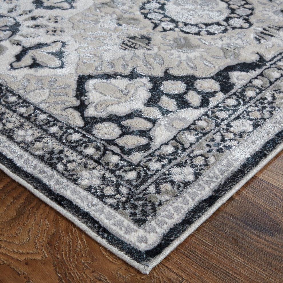 Weave & Wander Adana Metallic Rug, Ivory/Black/Silver, 10ft x 13ft-2in Rug