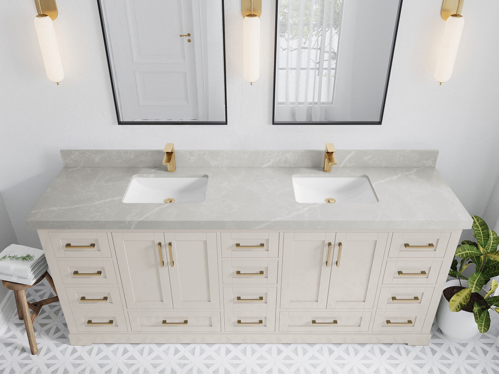 Boston 84" Double Sink Bath Vanity in Fine Grain 2" Pearl Gray