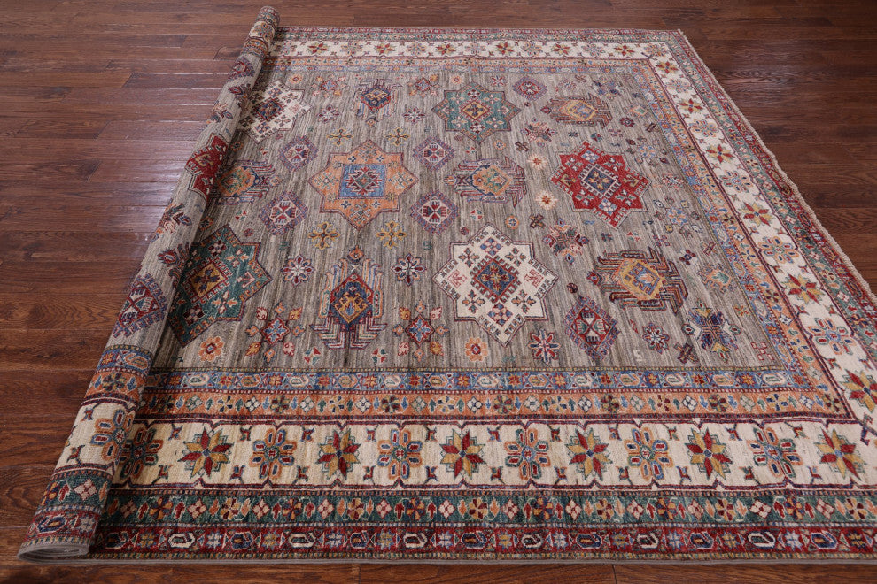 8' 0" X 10' 3" Super Kazak Geometric Handmade Wool Rug Q9779