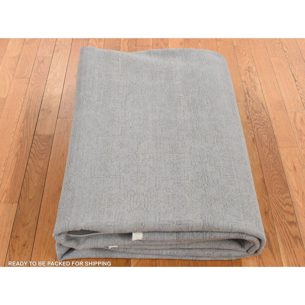 Battleship Gray, Silk With Wool, Tone on Tone, Hand Knotted, Rug, 8'10"x12'