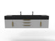 CastelloUSA Nile 72" Wall Mounted Bathroom Vanity Set, Gray, Black Top, Gold Handles