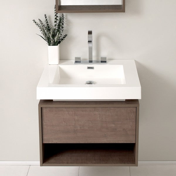 Fresca Potenza 28" Gray Oak Modern Bathroom Vanity With Pop Open Drawer
