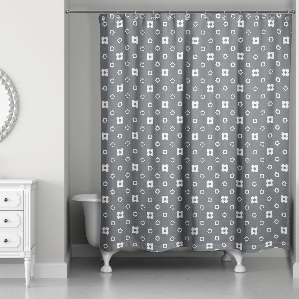Gray Floral Pattern Shower Curtain