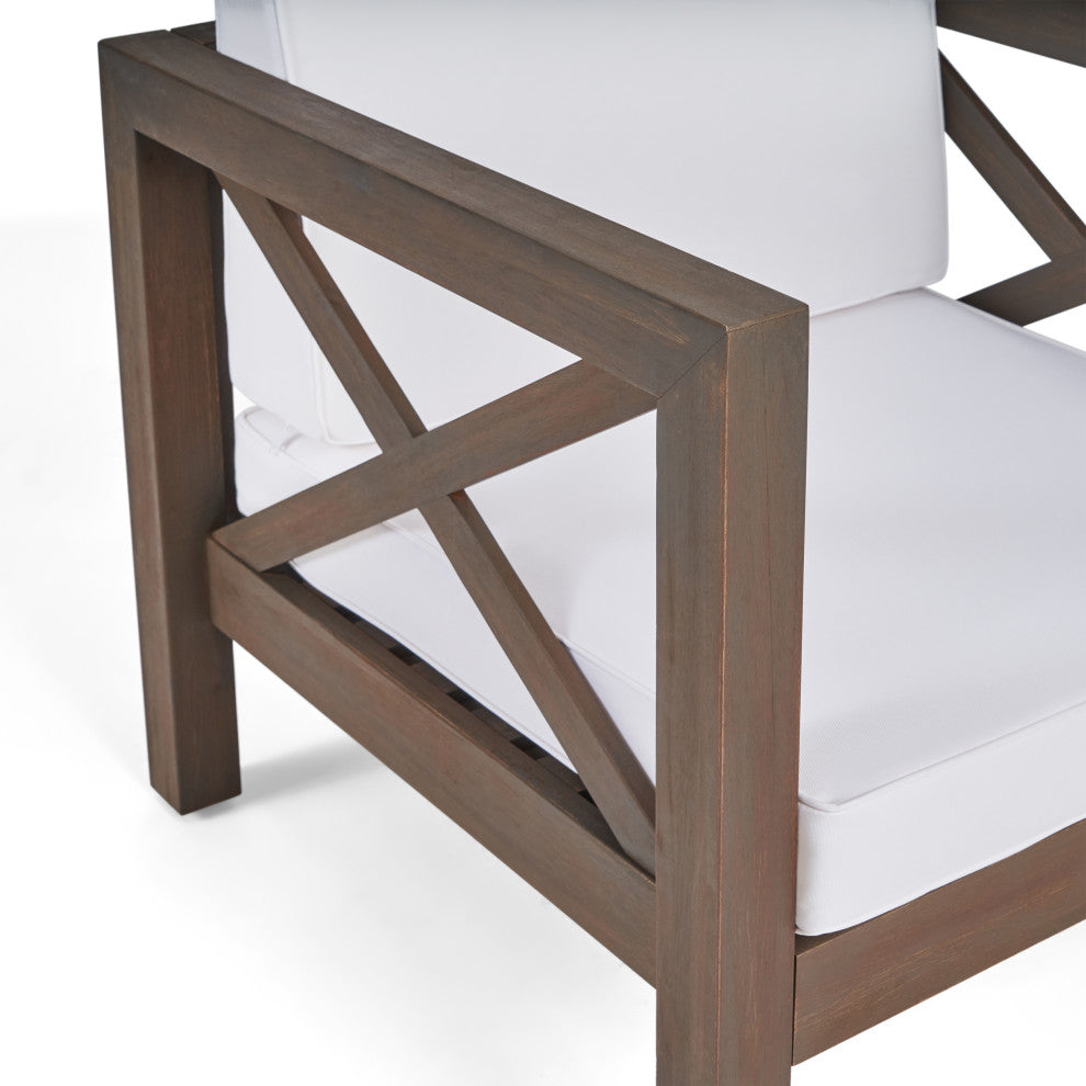 Morgan Outdoor 6 Seater Acacia Wood Sofa Chat Set, White