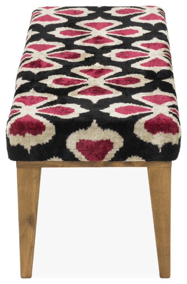Bench Upholstered with Silk Velvet Ikat Fabric