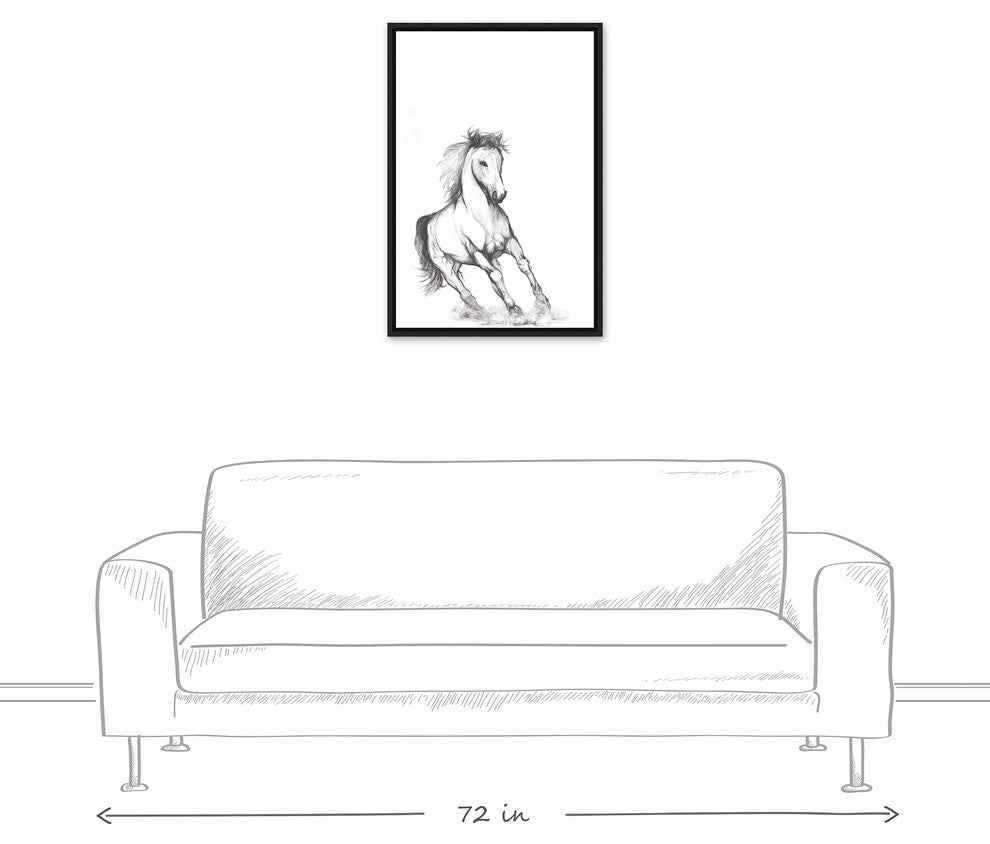 "Running Horse Sketch" Black Floating Framed Canvas, 20"x30"