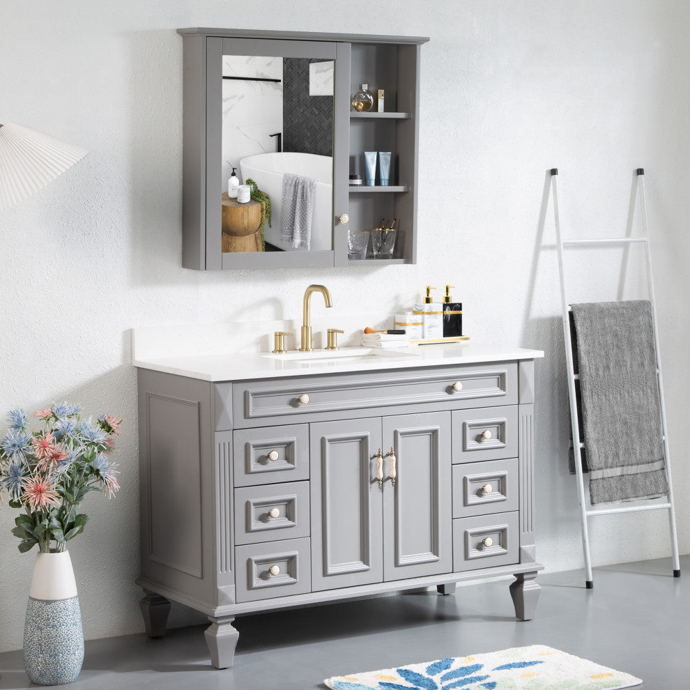 Solid Wood Bathroom Vanity with Quartz Top and cUPC Certified Sink, Titainum Grey, 48 Inch