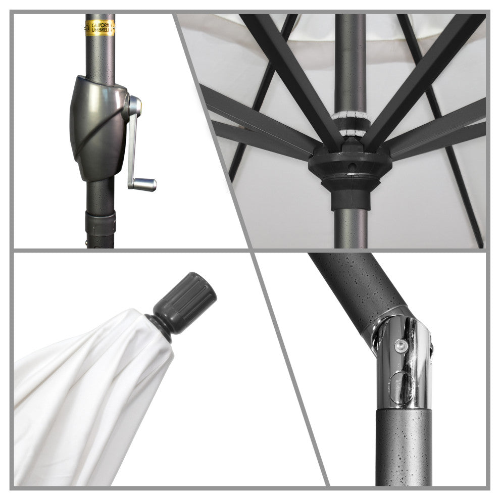 7.5' Gray Push-Button Tilt Crank Lift Aluminum Umbrella, Sunbrella, Aruba