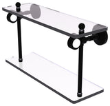 Pacific Grove 16" Two Tiered Glass Shelf with Dotted Accents, Matte Black