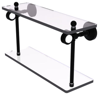 Pacific Grove 16" Two Tiered Glass Shelf with Dotted Accents, Matte Black