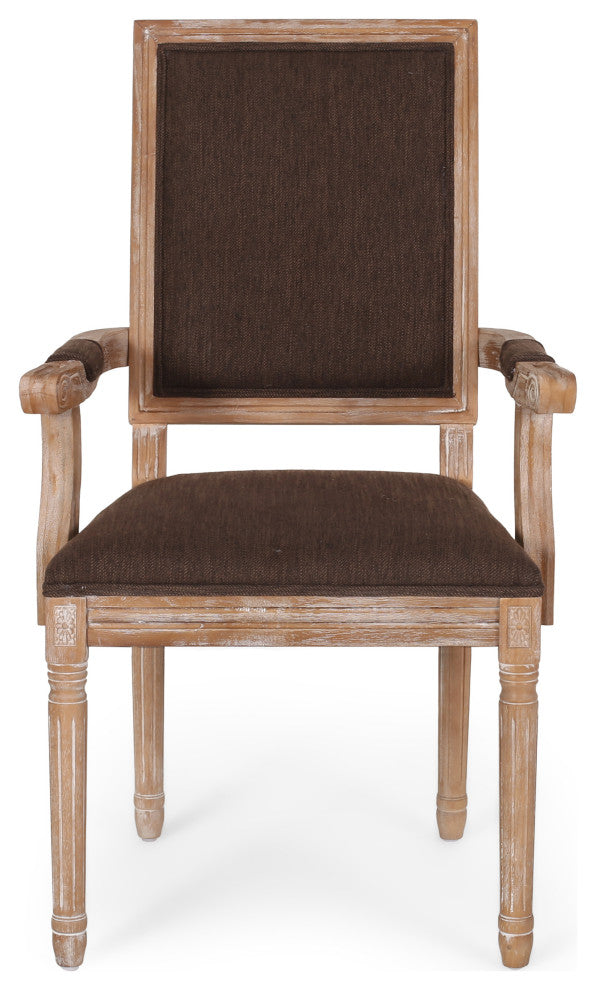 Joretta French Country Fabric Upholstered Wood 5-Piece Circular Dining Set, Natural/Brown