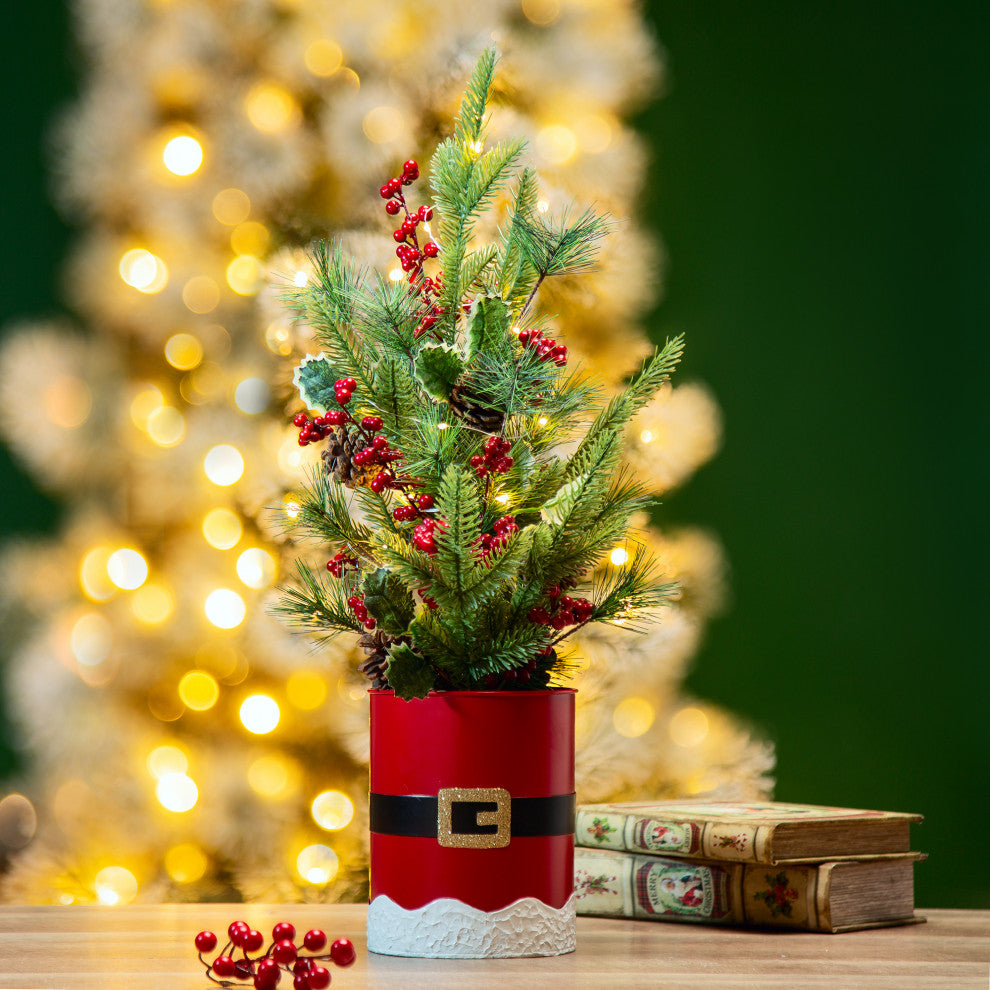 22"H Lighted Santa Belt Potted Table Tree