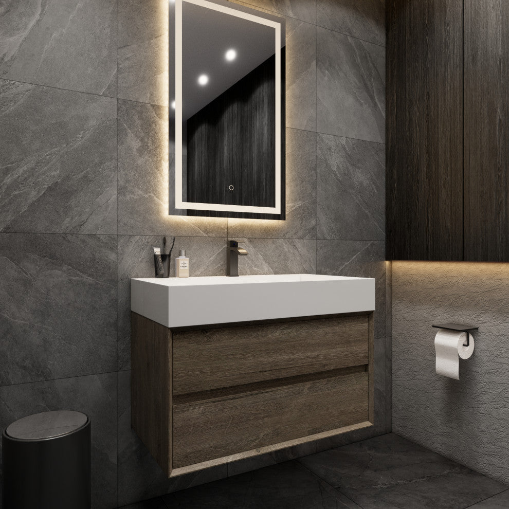 MAX 36" Floating Bath Vanity With Acrylic Sink, Gray Oak