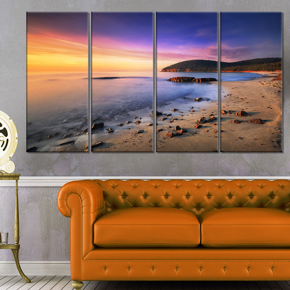 "Sunset in Cala Violina Bay Beach" Seashore Wall Art, 4 Panels, 48"x28"