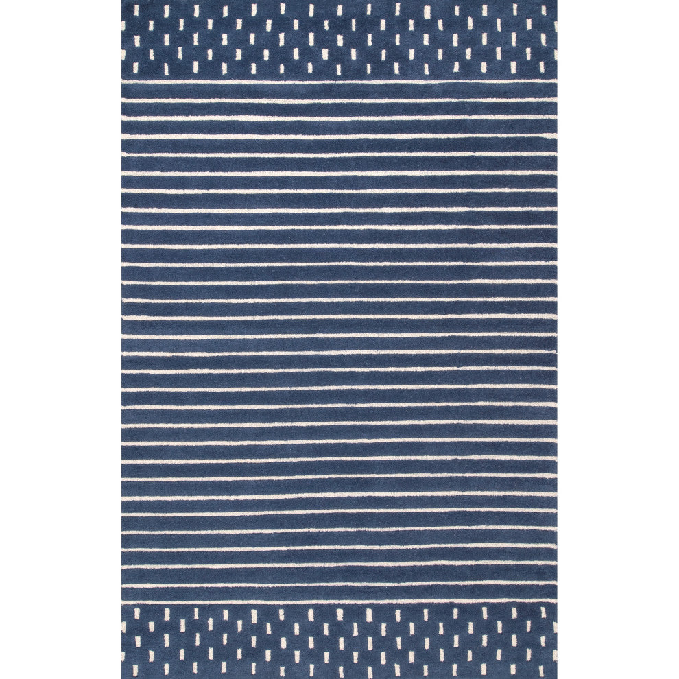 Mandia Striped Wool Area Rug, Navy 6'x9'