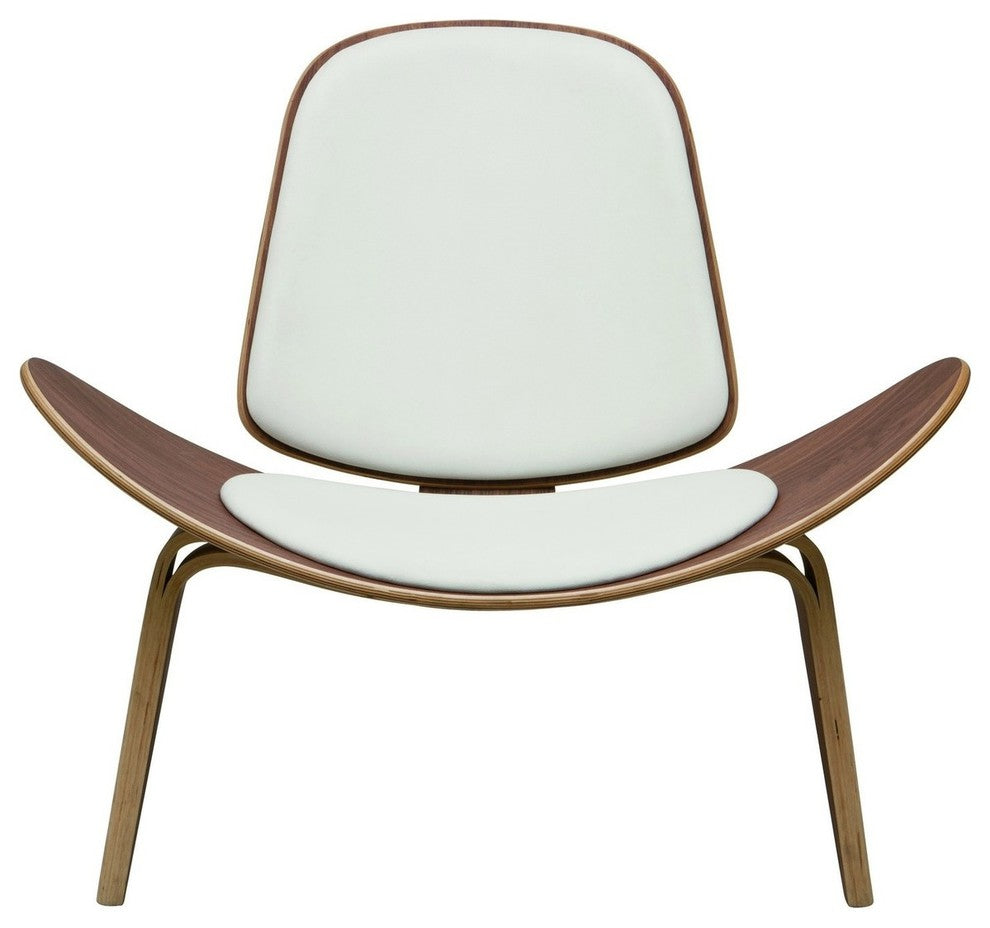 Artemis Lounge Chair by Nuevo Living, American Walnut Frame, White Leather Pads