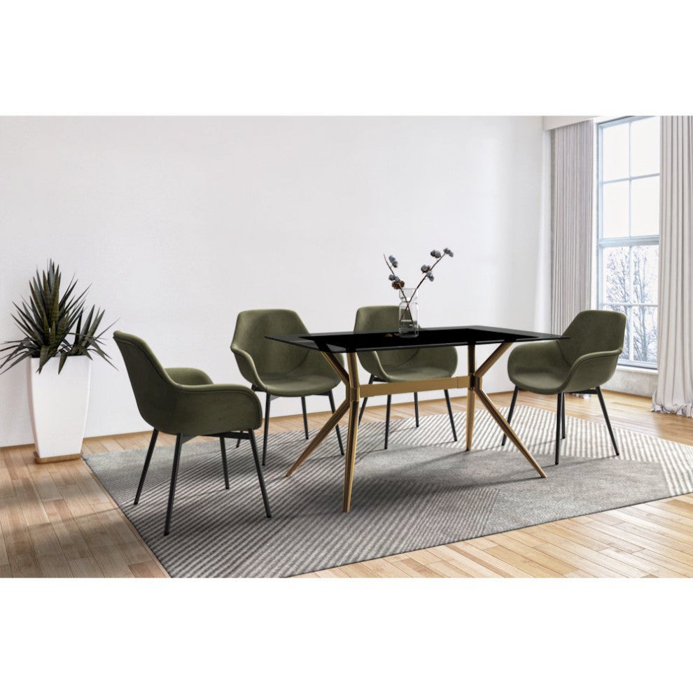 Elega Series Gold Stainless Steel Dining Table 55 With Clear Glass Top
