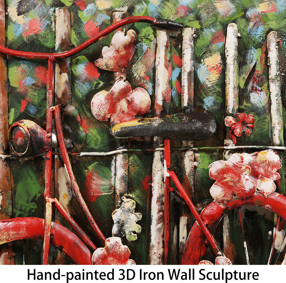 "Red Bicycle" Mixed Media Iron Hand Painted Dimensional Wall Art